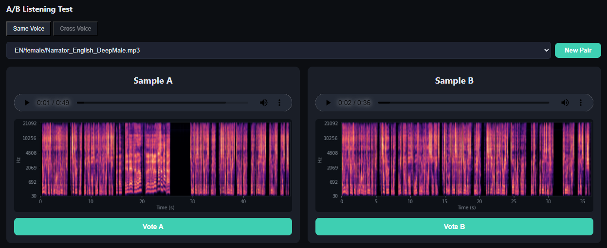 A/B Listening Test with spectrograms