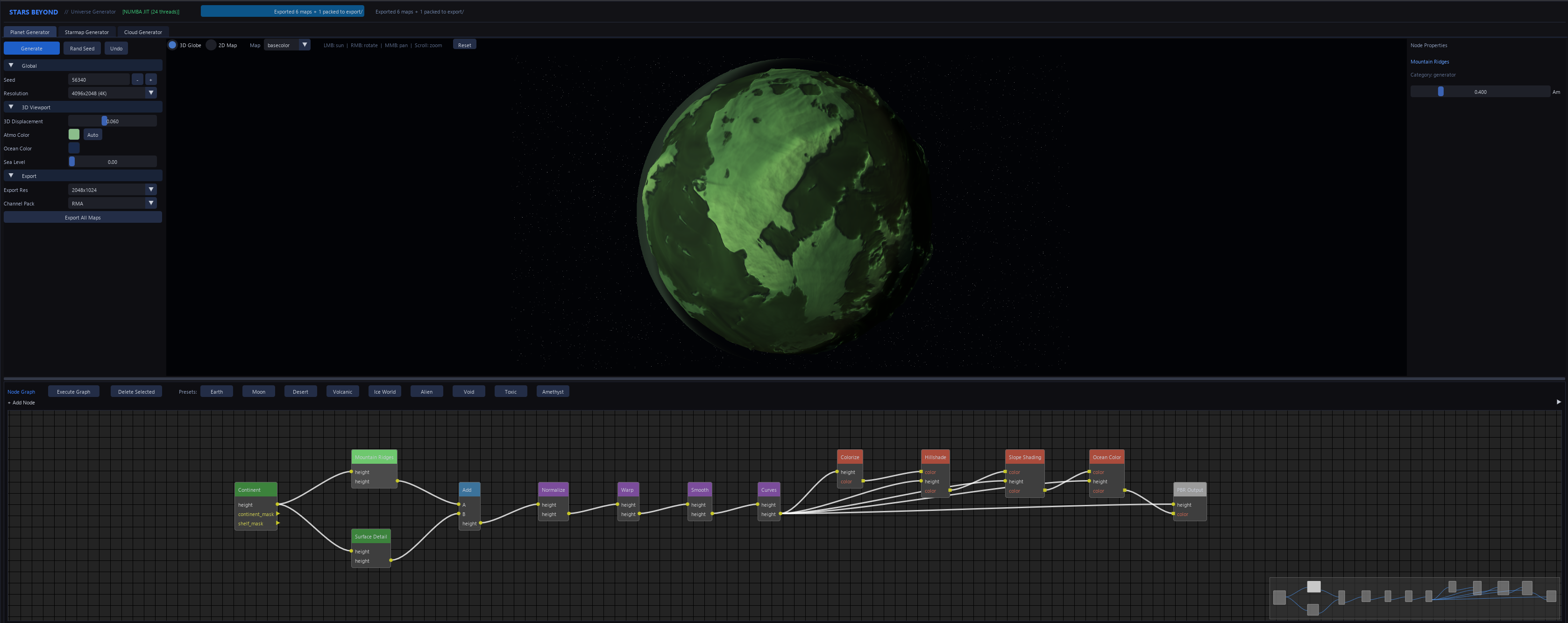 Planet Generator UI with slider workflow